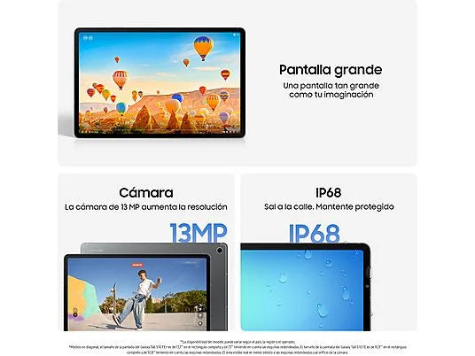 Tablet - Samsung Galaxy Tab S10 FE, 10.9 WUXGA+, 8 GB RAM, 128 GB, Gris, Sin Adaptador De Corriente, Con S Pen