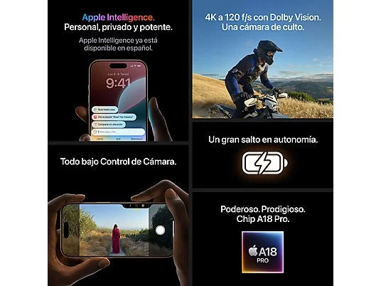 Apple iPhone 16 Pro Max, Titanio Natural, 256 GB, 5G, 6.9 " OLED Super Retina XDR, Chip A18 Pro, iOS