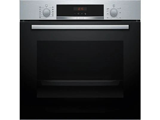 Horno - Bosch HBA574ES3, Multifunción, Pirolítico, 71 l, 59.4 cm, HotAir 3D, Asistente de limpieza con agua, Inox