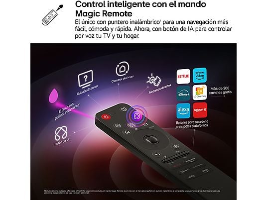 TV OLED 65" - LG OLED65G54LW, OLED 4K, Procesador Inteligente α11 AI Processor 4K Gen2, Smart TV, Gallery Design, Rocky Black