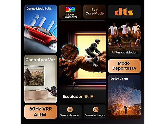 TV LED 55 - Hisense 55A6Q, UHD 4K, Quad CoreMT9603, IA 4K Upscaler, Modo Juego Plus, Control por voz, Negro