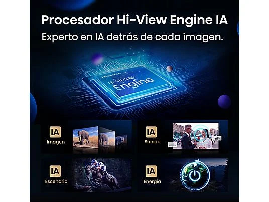 TV Mini LED 65 - Hisense 65E8Q, UHD 4K, 144 Hz, Hi-View Engine, Escalador HDR IA, Subwoofer integrado, Negro