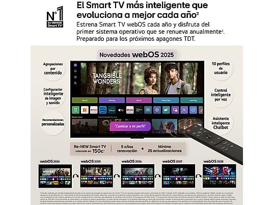 TV OLED 42 - LG OLED42C55LA, OLED 4K, Procesador Inteligente α9 AI Processor 4K Gen8, Smart TV, DVB-T2 (H.265), Negro