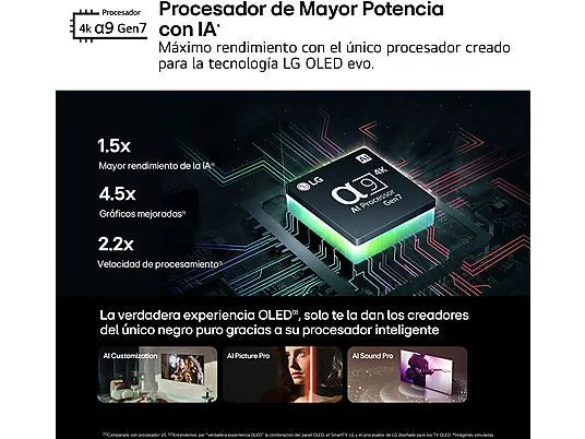 TV OLED 48 - LG OLED48C45LA, OLED 4K, Procesador Inteligente 4K α9 Gen7, Smart TV, DVB-T2 (H.265), Negro
